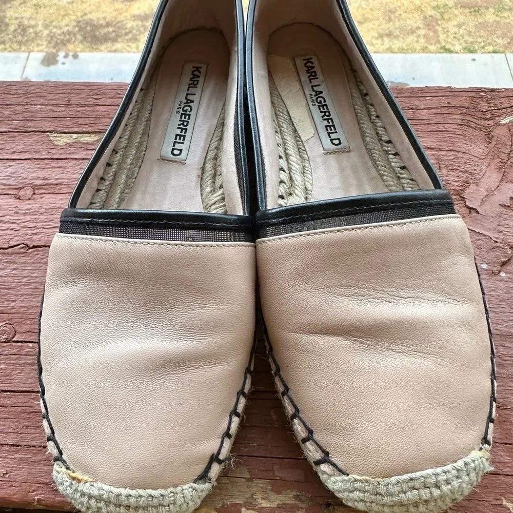 Karl Lagerfeld Paris Nude Alaine Leather Women’s Espadrilles sz 6.5